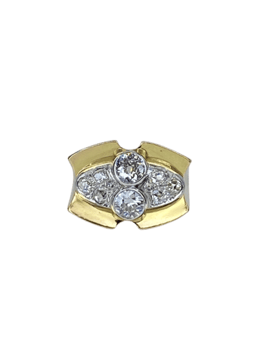 Bague 51 Bague Tank en or jaune 18 carats et platine sertie de diamants 58 Facettes AB665