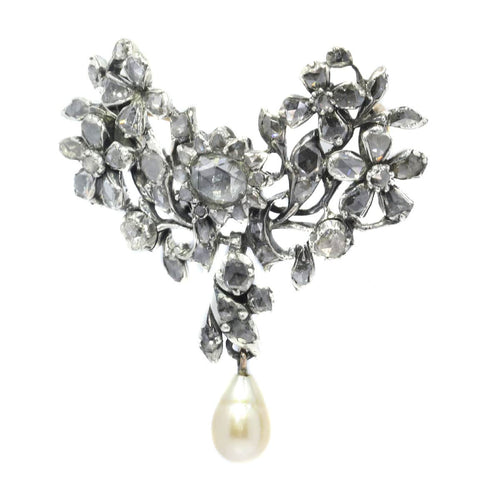 Broche Grâce géorgienne : broche en diamants et perles, vers 1740 58 Facettes 20169-0046