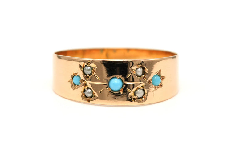 Bague 49 Bague Napoléon III or jaune sertie de perles et de turquoises 58 Facettes B757