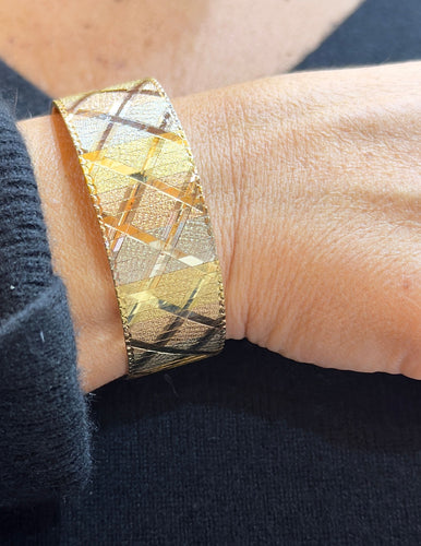 Parure en or 18 carats 3 couleurs , collier ruban et bracelet