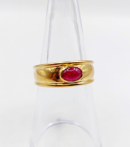 Bague jonc vintage Art Déco or jaune, cabochon de rubis 58 Facettes A06209