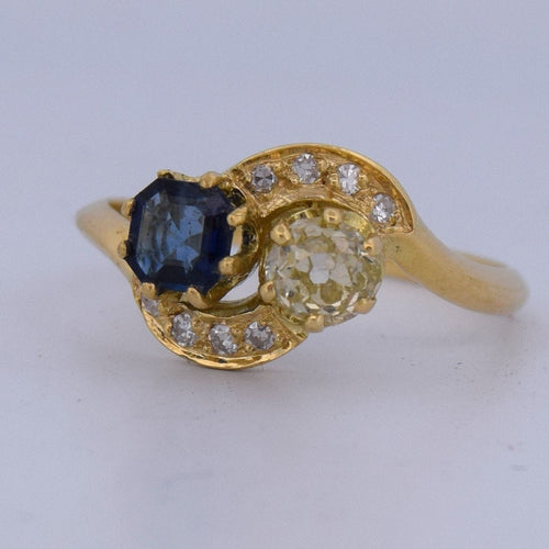 Bague 55 Bague victorienne en or jaune 18 carats, saphir et diamants 58 Facettes AN559
