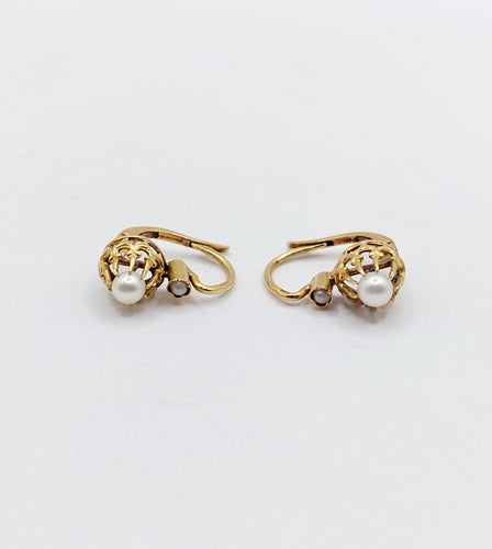 Boucles d'oreilles Boucles d’oreilles dormeuses antiques en or 18k et perles 58 Facettes A06496