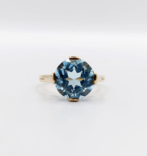 Bague 51 Bague cocktail vintage or jaune et aigue marine 58 Facettes A05744