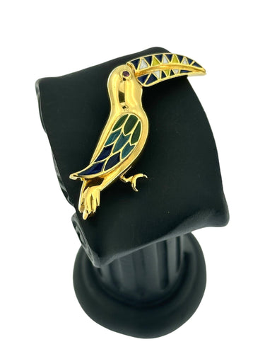 Broche Broche toucan vintage en or jaune avec émail et rubis 58 Facettes
