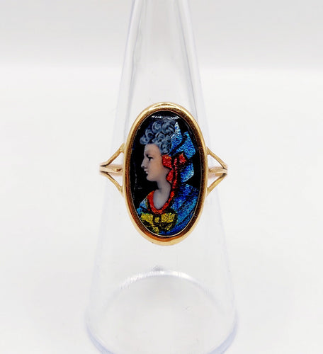 Bague 55 Bague Art nouveau Limoges plaque émaillée profil féminin en or 18k 58 Facettes A06418
