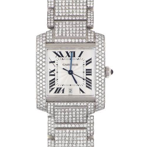 Montre Cartier - Montre Tank Française référence 2302 en acier et diamants 24.00ct 58 Facettes