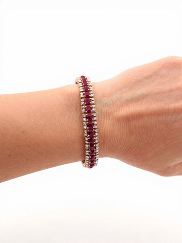 Bracelet Bracelet tennis en or rose et diamants, rubis 58 Facettes