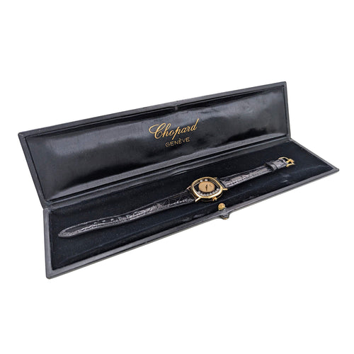 Montre Chopard Happy Diamonds Onyx Dial 18k Gold 10 Diamonds 5089 5 Cushion Coussin Jewelry 58 Facettes