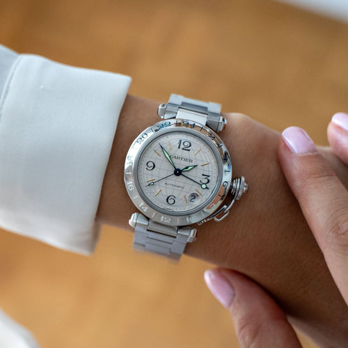 Bracelet Cartier Pasha GMT - Ivory arab dial 58 Facettes