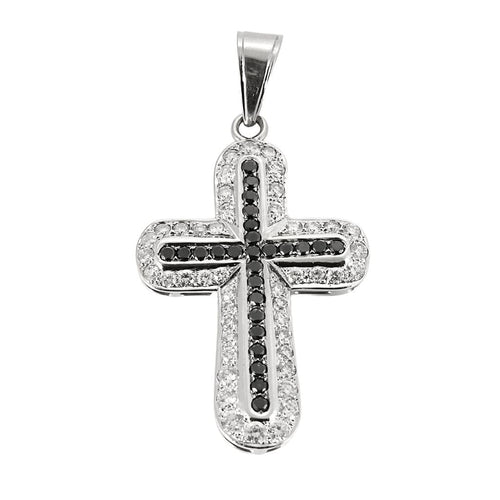 Pendentif Pendentif Croix en Or Blanc, diamants noirs et blancs 58 Facettes B240810