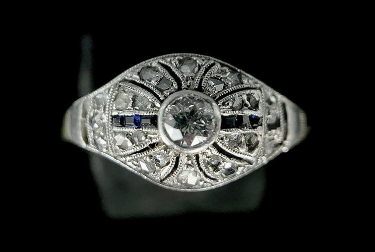 Bague 52 Bague Art Déco deux ors diamants et saphirs 58 Facettes