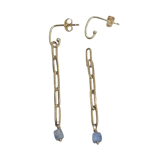 Boucles d'oreilles - Boucles d'oreilles détachables en or jaune 18 carats et kyanite