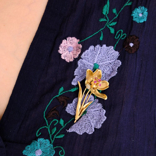 Broche Broche Fleur Email Rubis 58 Facettes
