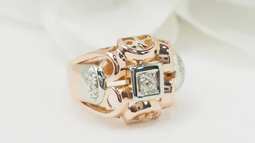 Bague 51 Bague Tank en or bicolore et diamants 58 Facettes 32708