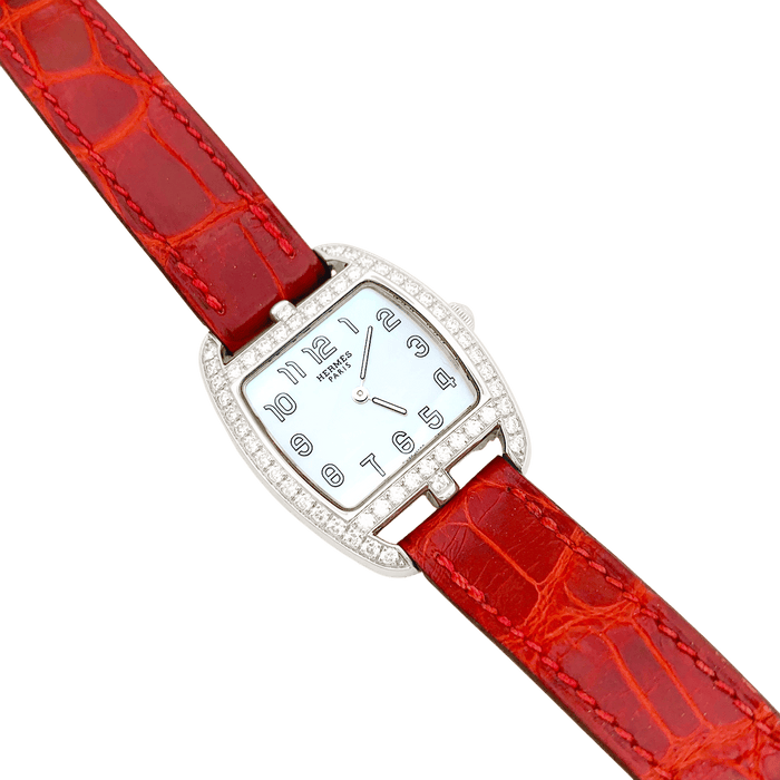 Montre Montre Hermès, "Cape Cod Tonneau", en acier et diamants sur cuir. 58 Facettes 34299