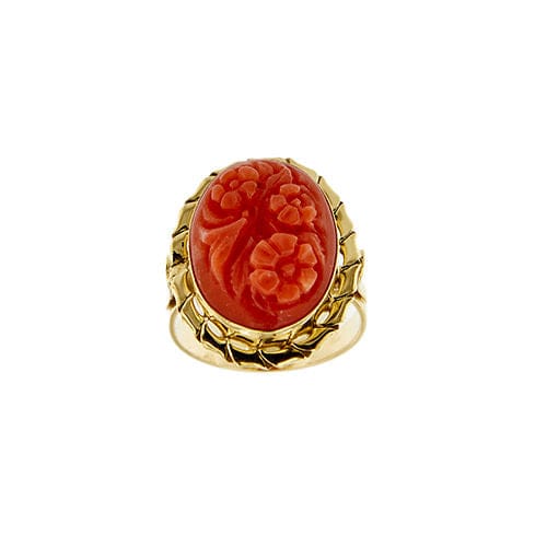 Bague 53 Bague camée en or jaune avec corail 58 Facettes 39794