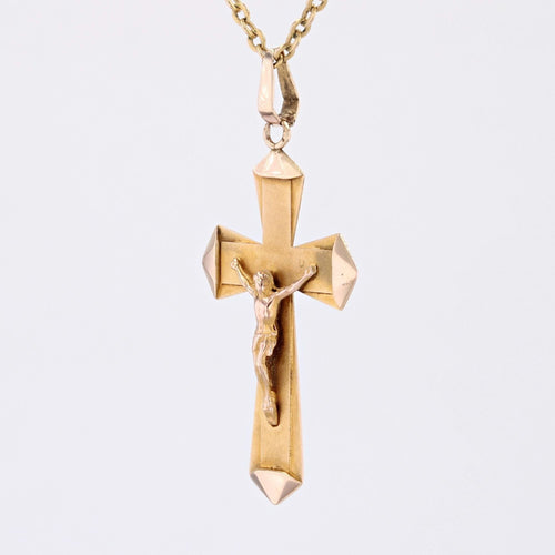 Pendentif Croix ancienne or rose Christ 58 Facettes CVP129