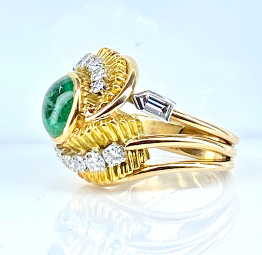 Bague 51.5 Bague en or jaune et platine, émeraude et diamants 58 Facettes AB539