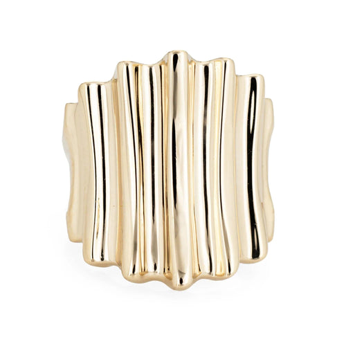 Bague 53 Large Cigar Band Sz 7 Bague vintage 14k Or Jaune Sculpté Strié Cocktail 58 Facettes G12645