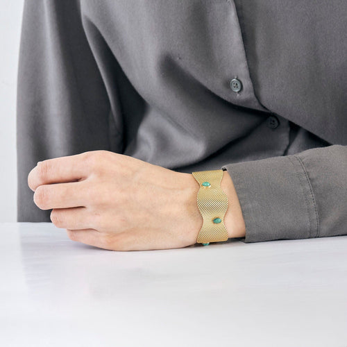 Bracelet Bracelet ruban, or jaune et turquoise 58 Facettes CAN1109