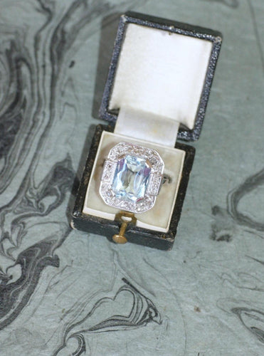 Bague 58 Bague Art Déco Octogonale Aigue-Marine 4,90 Cts et Diamants 58 Facettes