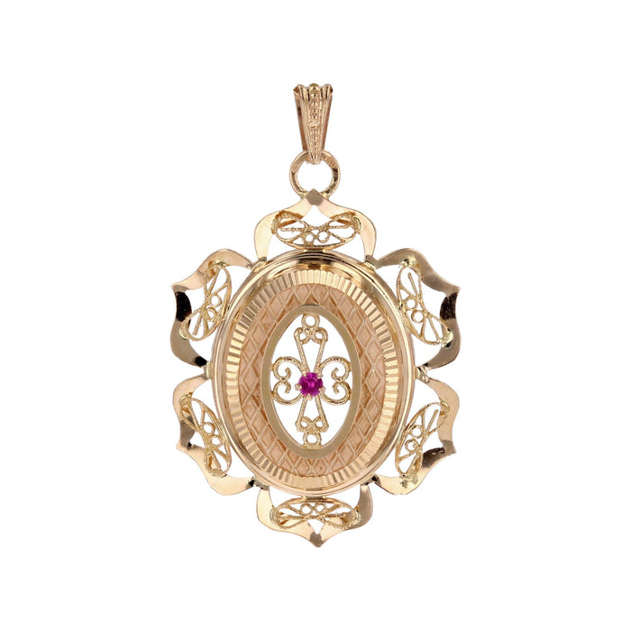 Pendentif vintage rubis de synthèse