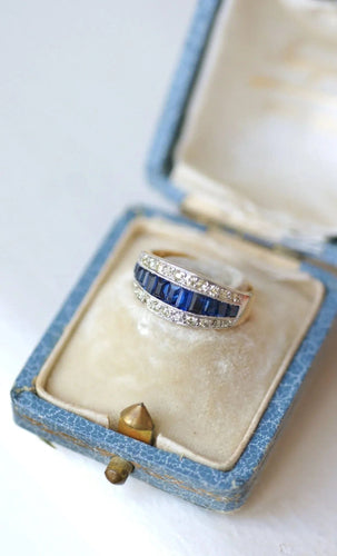 Bague Bandeau Art Deco Saphirs Calibrés et Diamants