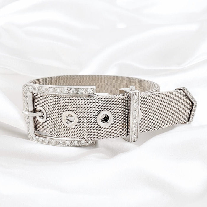 Bracelet Bracelet Ceinture Maille Milanaise Or Blanc et Diamants 58 Facettes