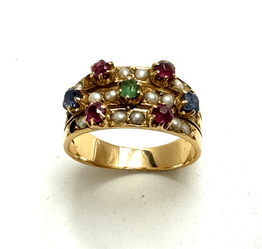 Bague 51 Bague des années 1920 avec pierres multicolores 58 Facettes