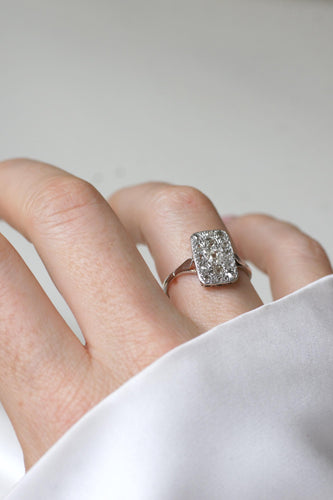 Bague 56 Bague Art Deco Rectangulaire Diamants sur Or Blanc 58 Facettes