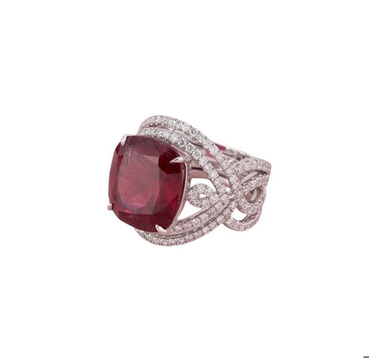 Bague 53 Bague en or blanc, sertie d'une importante tourmaline rouge intense ( Rubellite ) 58 Facettes