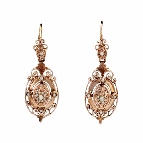 Boucles d'oreilles Pendants d'oreilles anciens or rose et perles fines 58 Facettes 24-267
