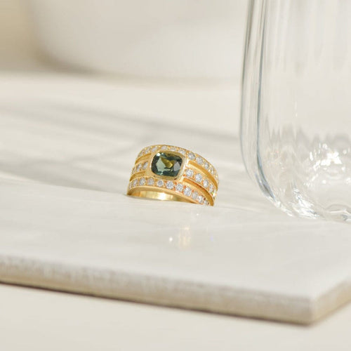 Bague 53 Bague luxueuse en or jaune avec diamants et tourmaline 58 Facettes 2403