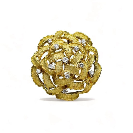 Broche Broche vintage or jaune texturé diamants 58 Facettes