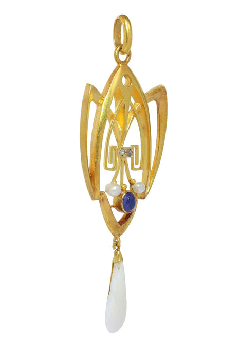 Pendentif Pendentif Art Nouveau avec diamants, saphir et perle rare 58 Facettes 24292-0258