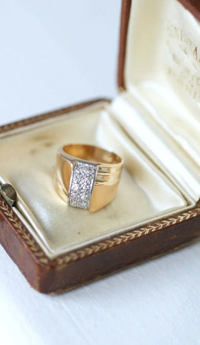 Bague 54 Bague Dome Tank diamants, or et platine 58 Facettes