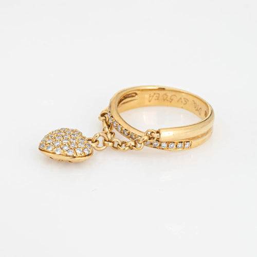 Bague Bague à breloque en forme de cœur en diamant, anneau en or jaune 18 carats, taille 7, bijou fin 58 Facettes G13479