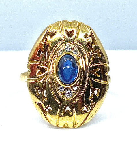 Bague Bague en or jaune 18 carats ,saphir cabochon et diamants 58 Facettes AB232