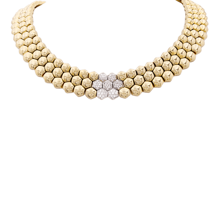 Collier Piaget "Glancy" or jaune, diamants.