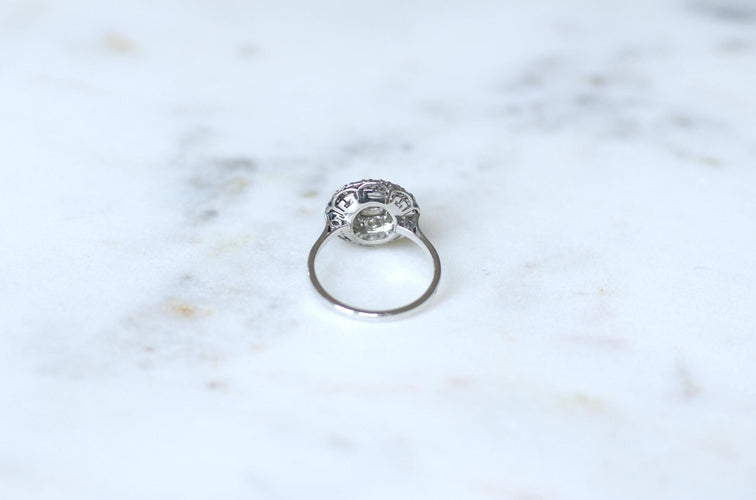 Bague 54 Bague Cible Art Déco Double Entourage Diamants 0,60 Ct 58 Facettes