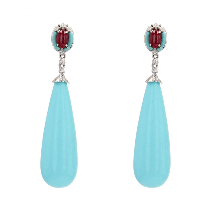 Boucles d'oreilles Pendants d'oreilles turquoise rubis et diamants 58 Facettes 24-185