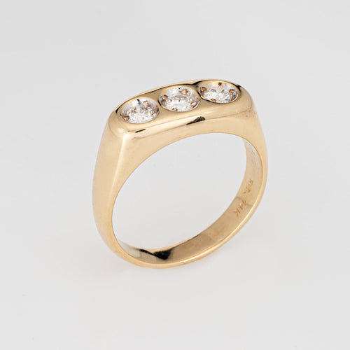 Vintage Three Diamond Ring Sz 10 Band 14k Yellow Gold Trilogy Estate Jewelry 58 Facettes G14055