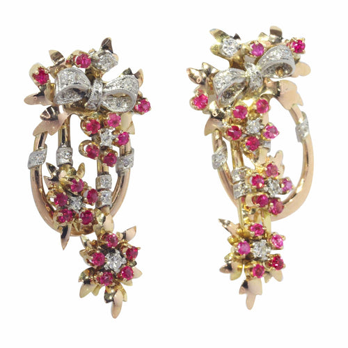 Boucles d'oreilles Boucles d'oreilles pendantes rétro vintage des années 1950 avec diamants et rubis 58 Facettes 23026-0041