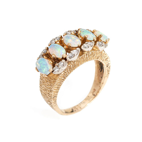 Bague 46 Bague diamant opale vintage des années 60 en or jaune 14 carats 58 Facettes G13166
