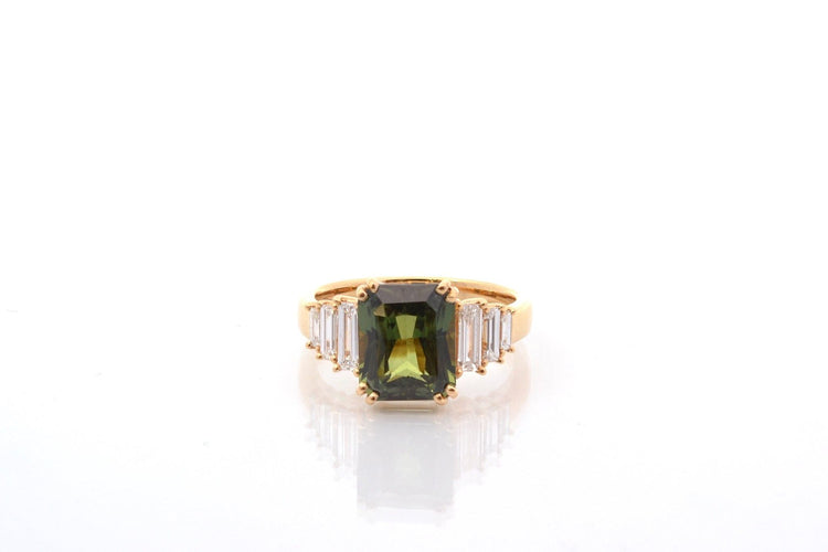Bague 53 Bague saphir vert de 4,01cts et diamants 58 Facettes 27412