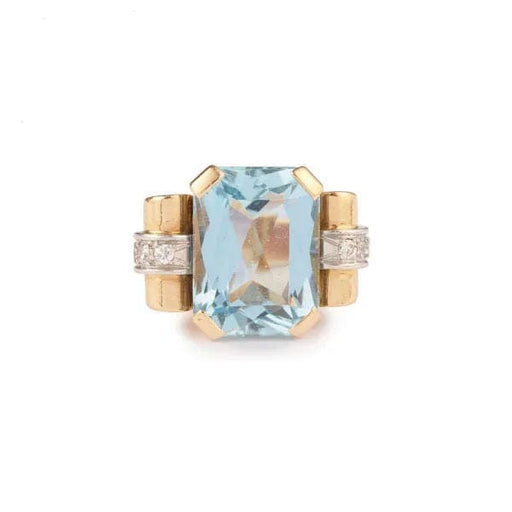 Ring 55 Tank Ring Retro Aquamarine Diamonds Rose Gold 58 Facettes B308