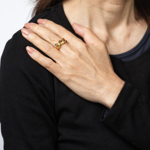 Bague 49 BULGARI - Bague Nœud Vintage en Or Jaune Saphir, Émeraude 58 Facettes G13941