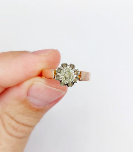 Bague solitaire or rose et platine, diamant 0,70 carat taille ancienne (circa 1900)