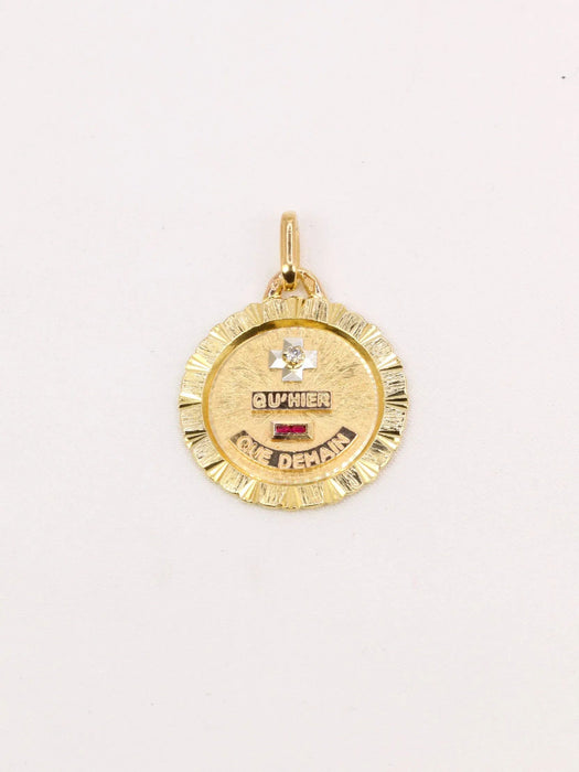 AUGIS - Médaille amour ronde striée or jaune diamant rubis